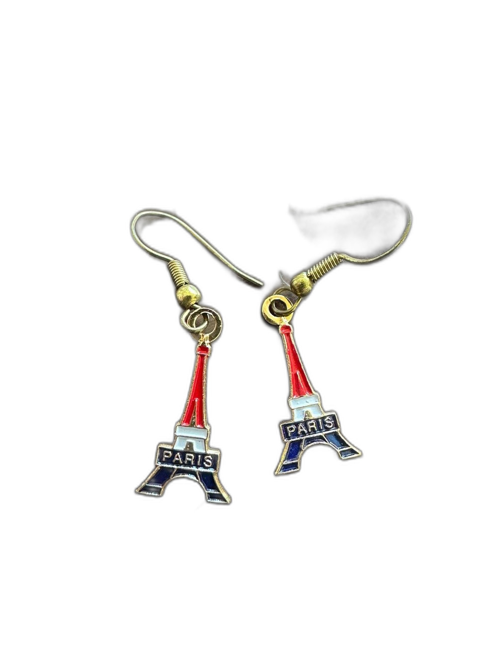 Paris Eiffel Tower Charm Drop Earrings in Red & Blue